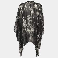 Roberto Cavalli Black/White Printed Silk Embellished Kaftan XL