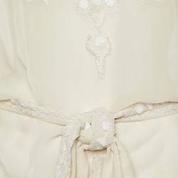 Pre Owned قميص روبيرتو كافالي حرير أبيض مزين بالترتر مع حزام مقاس متوسط (ميديوم)