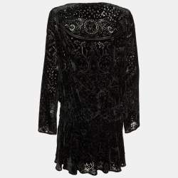 Roberto Cavalli Black Devore Elasticated Waist Detail Mini Dress M