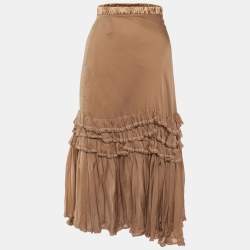 Roberto Cavalli Beige Silk Ruffled Layered Midi Skirt XS