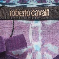 Pre Owned Roberto Cavalli Purple Floral Print Silk Ruffled Top M