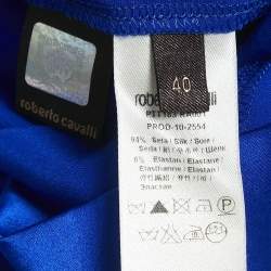 Roberto Cavalli Blue Stretch Satin Metal Detail Short Dress S