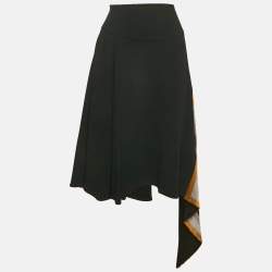 Roberto Cavalli Black Printed Silk Scarf Trim Crepe Asymmetric Skirt S