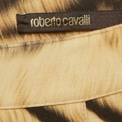 Roberto Cavalli Beige Tiger Print Wool Mini Skirt S