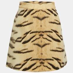Roberto Cavalli Beige Tiger Print Wool Mini Skirt S