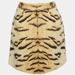 Roberto Cavalli Beige Tiger Print Wool Mini Skirt S