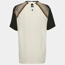 Pre Owned Roberto Cavalli White Printed Silk Short Sleeve Top M