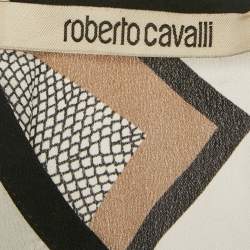 Pre Owned Roberto Cavalli White Printed Silk Short Sleeve Top M