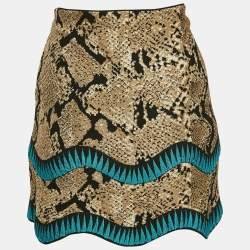 Roberto Cavalli Beige Snakeskin Pattern Stretch Knit Scallop Mini Skirt S