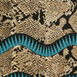 Roberto Cavalli Beige Snakeskin Pattern Stretch Knit Scallop Mini Skirt S
