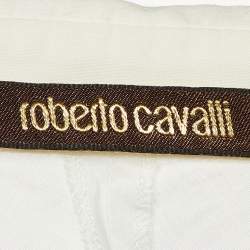 Pre Owned Roberto Cavalli White Cotton & Lace Paneled Button Up Shirt L
