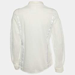 Pre Owned Roberto Cavalli White Cotton & Lace Paneled Button Up Shirt L
