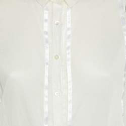 Pre Owned Roberto Cavalli White Cotton & Lace Paneled Button Up Shirt L