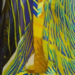 Roberto Cavalli Blue/Yellow Printed Silk & Jersey Jumpsuit M