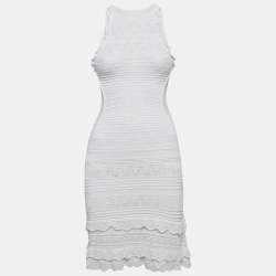 Pre Owned Roberto Cavalli White Knit Sleeveless Mini Dress S