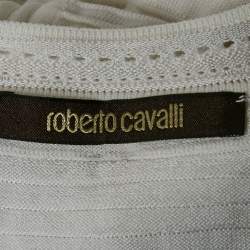 Pre Owned Roberto Cavalli White Knit Sleeveless Mini Dress S