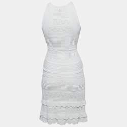 Pre Owned Roberto Cavalli White Knit Sleeveless Mini Dress S