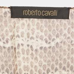 Roberto Cavalli Brown Snakeskin Print Silk Cinched Waist Top S