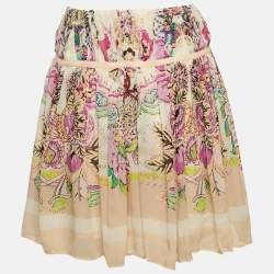 Roberto Cavalli Pink Floral Print Silk Pleated Mini Skirt S