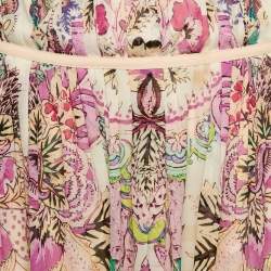 Roberto Cavalli Pink Floral Print Silk Pleated Mini Skirt S