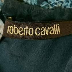 Pre Owned Roberto Cavalli Blue Snakeskin Prinr Silk and Jersey Ruche Mini Dress M