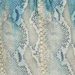 Pre Owned Roberto Cavalli Blue Snakeskin Prinr Silk and Jersey Ruche Mini Dress M