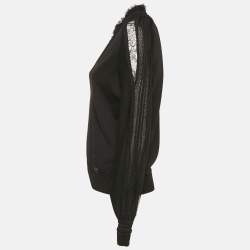 Roberto Cavalli Black Wool Ruffle Neck Detail V-Neck Sweater M