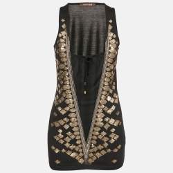 Roberto Cavalli Black Embellished Silk Knit Tank Top M