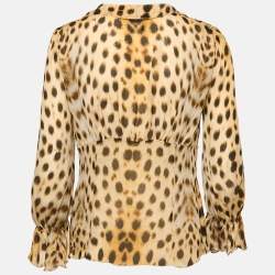 Roberto Cavalli Brown Leopard Print Silk Blouse M