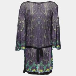 Roberto Cavalli Multicolor Snake Print Viscose Belted Kaftan Top S