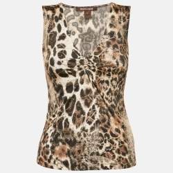 Roberto Cavalli Brown Printed Jersey Tank Top S