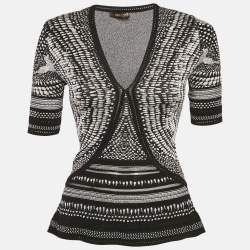 Roberto Cavalli Monochrome Patterned Jacquard Stretch Knit Top S