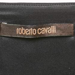 Roberto Cavalli Black/Brown Printed Satin Silk Maxi Skirt L