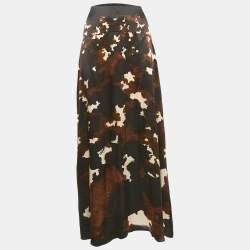 Roberto Cavalli Black/Brown Printed Satin Silk Maxi Skirt L