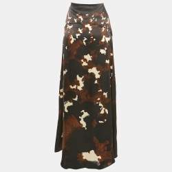 Roberto Cavalli Black/Brown Printed Satin Silk Maxi Skirt L