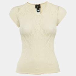 Roberto Cavalli Cream Mesh Jersey Top S