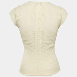 Roberto Cavalli Cream Mesh Jersey Top S