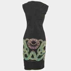Roberto Cavalli Black Snake Print Jersey Bodycon Dress M