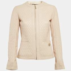 Roberto Cavalli Pink Quilted Leather Zip Front Jacket S