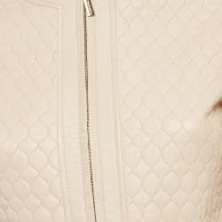 Roberto Cavalli Pink Quilted Leather Zip Front Jacket S