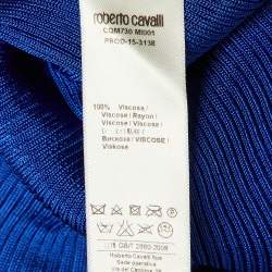 Roberto Cavalli Blue Rib Knit Lace Up Top M