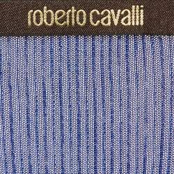 Roberto Cavalli Blue Rib Knit Lace Up Top M