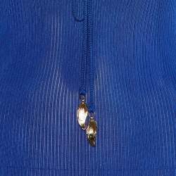 Roberto Cavalli Blue Rib Knit Lace Up Top M