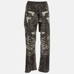Roberto Cavalli Black Printed Silk Wide leg Trousers S