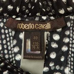Roberto Cavalli Black Printed Silk Wide leg Trousers S