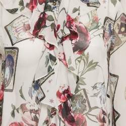 Roberto Cavalli  White Printed Silk Chiffon Ruffled Sheer Top S