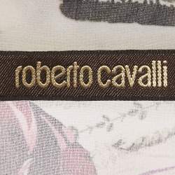 Roberto Cavalli  White Printed Silk Chiffon Ruffled Sheer Top S