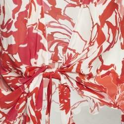Roberto Cavalli Red Printed Silk Asymmetric Sleeveess Wrap Top S