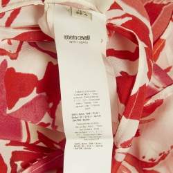 Roberto Cavalli Red Printed Silk Asymmetric Sleeveess Wrap Top S
