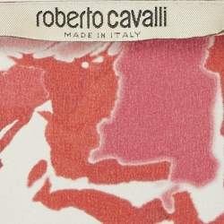 Roberto Cavalli Red Printed Silk Asymmetric Sleeveess Wrap Top S